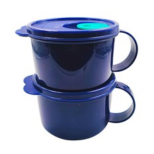 Conjunto com 2 canecas de sopa Tupperware azul escuro redondas de plástico micro-ondas CystalWave 460 ml comprar usado  Enviando para Brazil