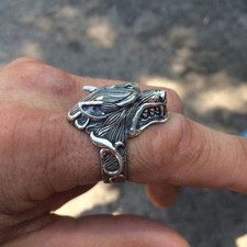 Usado, Anéis finos masculinos de prata argentina 935 joias punk moda rosto de lobo para motociclista comprar usado  Enviando para Brazil