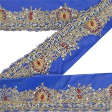 Sânscrito Vintage Sari Borda Artesanato Frisado à Mão Costura 1 Jarda Acabamentos Azul Real Renda comprar usado  Enviando para Brazil