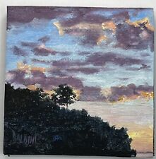 Usado, Pintura a óleo sobre tela J R Baldini ao ar livre pôr do sol crepúsculo nuvens coloridas 3x3” comprar usado  Enviando para Brazil