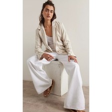 Blazer Free People FERN listrado mistura de linho praia em bege empoeirado M novo sem etiquetas $198 comprar usado  Enviando para Brazil
