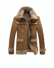 Usado, Casaco de couro sintético masculino isolado 100% couro sintético genuíno com colarinho shearling comprar usado  Enviando para Brazil
