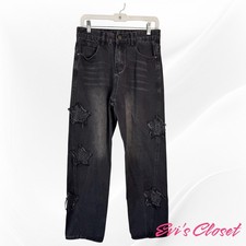 Calça jeans punk lavagem preta feminina denim perna reta apliques estrela M (30) comprar usado Calça jeans punk lavagem preta feminina denim perna reta apliques estrela M (30) comprar usado  Enviando para Brazil