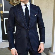 Ternos listrados azul marinho masculinos casamento casual festa noivo jaqueta smoking personalizado comprar usado  Enviando para Brazil