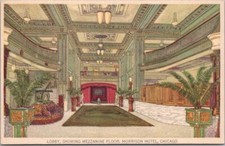 Cartão postal de Chicago, Illinois MORRISON HOTEL "Lobby, mostrando piso de mezanino" década de 1920, usado comprar usado  Enviando para Brazil