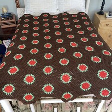 Cobertor vintage de crochê afegão 1970 verde laranja marrom flor retrô comprar usado  Enviando para Brazil