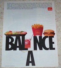 Página de anúncio impressa 1991 - McDonald's restaurante fast-food hambúrguer salada leite batatas fritas comprar usado  Enviando para Brazil