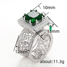 Mujeres Precioso Anillo Circón Cúbico Verde Chapado en Plata 925 Joyería de Boda Talla 6-10 segunda mano  Embacar hacia Mexico