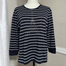 Blusa listrada com logotipo enfeitado Torre Eiffel manga 3/4 tamanho PM Allison Daley comprar usado  Enviando para Brazil
