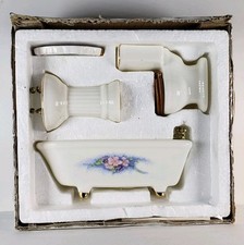 Juego de baño de cerámica floral mini muebles para casa de muñecas 4 piezas segunda mano  Embacar hacia Mexico