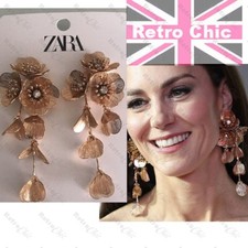 Używany, Zara Statement KSIĘŻNICZKA Bafta DUŻE KASKADOWE KOLCZYKI KWIATOWE złoty odcień KRYSZTAŁ na sprzedaż  Wysyłka do Poland