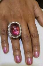 Exclusivo estilo vintage grande 45,86 CT cabochão turmalina rosa com anel CZ brilhante comprar usado  Enviando para Brazil