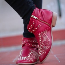 ZARA Czerwone skórzane buty za kostkę z ćwiekami Rocker Biker rzadkie wyprzedane US 9 EU 40 na sprzedaż  PL