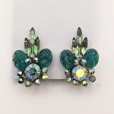 Enormes brincos de strass vintage da década de 1950 com pedras verdes moldadas AB comprar usado  Enviando para Brazil