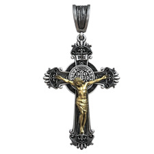 Medalha católica cruz de Jesus crucifixo longo 18g São Bento 925 esterlina sólida comprar usado  Enviando para Brazil