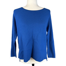 Suéter Eileen Fisher gola barco manga raglan lã merino costela tamanho M azul marinho comprar usado  Enviando para Brazil
