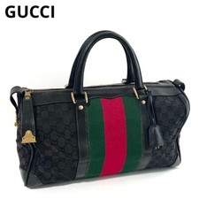 Bolsa de Duffle GUCCI GG Couro Lona Preta Teia Listra Chave Incluída Vintage comprar usado  Enviando para Brazil