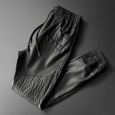 Calças masculinas de couro ecológico cintura elástica calças jogger calças harém motocicleta comprar usado  Enviando para Brazil