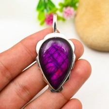 Pingente de pedra preciosa labradorita fogo rosa 925 prata esterlina presente joia, usado comprar usado  Enviando para Brazil