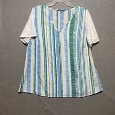 Blusa Bloomchic gola V listrada contraste babado manga curta fluida tamanho 12, usado comprar usado  Enviando para Brazil