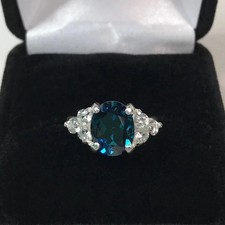 Anel de noivado de ouro branco 18K sólido com diamante topázio azul natural oval 4,42 quilates quilates comprar usado  Enviando para Brazil