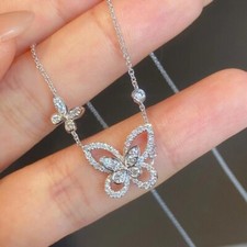 Cadena colgante mariposa diamante simulado corte redondo enchapado en oro blanco de 14 k segunda mano  Embacar hacia Mexico
