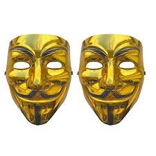 2 X MÁSCARA FACIAL VESTIDO FANTASIA HALLOWEEN GOLD ANONYMOUS HACKER PROTEST GUY FAWKES, usado comprar usado  Enviando para Brazil