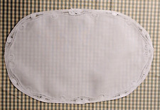 Conjunto de 7 tapetes de mesa de jantar ovais vintage de linho branco fino com fita acabamento em renda comprar usado  Enviando para Brazil