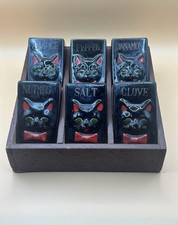 Suporte de especiarias vintage Shafford Japão com 6 recipientes olhos verdes gato preto, usado comprar usado  Enviando para Brazil