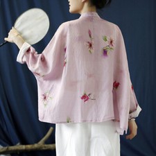 Usado, Blusa feminina floral algodão linho tops camisa manga morcego botão sapo comprar usado  Enviando para Brazil