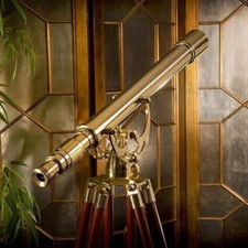 Telescópio náutico antigo de latão 39" com suporte para tripé de madeira comprar usado  Enviando para Brazil