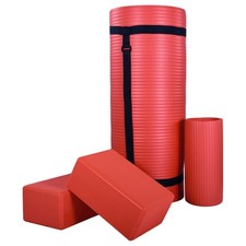 Tapete de ioga anti-rasgo BalanceFrom 71"x24" com alça, joelheira e blocos, vermelho (caixa aberta) comprar usado  Enviando para Brazil