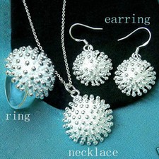 Moda Plata Hermoso Mujeres Dama Bonito Anillo Pendiente Collar Set Joyería NUEVO segunda mano  Embacar hacia Mexico