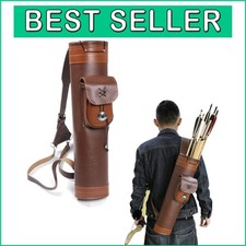 Carcaj trasero de cuero tradicional hecho a mano con bolsillo de accesorios para arqueros segunda mano  Embacar hacia Mexico