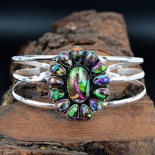 Punho ajustável de prata esterlina Fiesta Kingman pedra preciosa turquesa feito à mão comprar usado  Enviando para Brazil