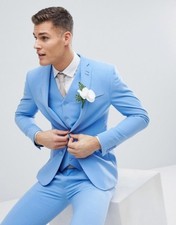 Usado, Terno slim fit masculino azul celeste 3 peças smoking noivo formatura festa de casamento jantar personalizado comprar usado  Enviando para Brazil