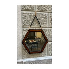  Italian mid-century modern hexagonal wooden wall mirror with rope, 1960s comprar usado  Enviando para Brazil