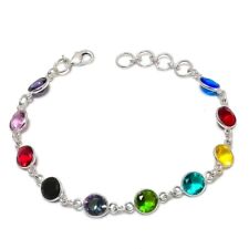 "Bonito brazalete de joyería de plata esterlina 925 hecho a mano piedras preciosas multicolor talla 7-8" segunda mano  Embacar hacia Mexico