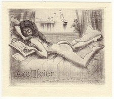 FRITZ KÜHN: erotisches Exlibris für Axel Leier, liegender Akt na sprzedaż  Wysyłka do Poland