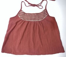 Top halter bohemio a cuadros bordado rojo naranja Others Follow XS para mujer segunda mano  Embacar hacia Mexico