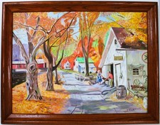 Usado, PAINEL DE LONA VINTAGE 1968 PINTURA A ÓLEO ASSINADO ARTE POPULAR AMERICANA RURAL CIDADE VELHA comprar usado  Enviando para Brazil