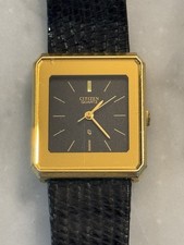 Usado, Relógio feminino Citizen quartzo tom dourado mostrador preto couro 38-0521 - caixa de 25 mm comprar usado  Enviando para Brazil