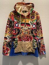 Moletom com capuz Christian Audigier vintage caveira e strass forrado de cetim completo com zíper +RARO+, usado comprar usado  Enviando para Brazil
