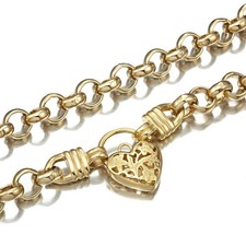 Colar de ouro amarelo 18K GL grosso sólido belcher filigrana coração cadeado comprar usado  Enviando para Brazil