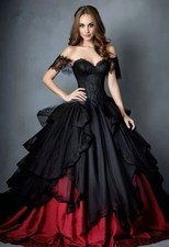 Usado, Vestido de baile gótico vampiro preto/vermelho fora do ombro vestido de noite vintage comprar usado  Enviando para Brazil