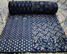 Usado, Colcha de retalhos azul indiana Kantha feita à mão reversível colcha cobertor comprar usado Usado, Colcha de retalhos azul indiana Kantha feita à mão reversível colcha cobertor comprar usado  Enviando para Brazil