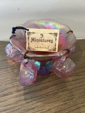 Tigela perfurada de vidro miniatura pérola rosa Fenton pena Hobstar com xícaras, ganchos comprar usado  Enviando para Brazil