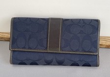 Carteira Coach Signature lona couro aba marrom marinho envelope embreagem jacquard, usado comprar usado  Enviando para Brazil