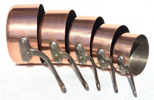 Conjunto antigo de 5 panelas de cobre feitas na França forradas em estanho 9,9 lb, usado comprar usado Conjunto antigo de 5 panelas de cobre feitas na França forradas em estanho 9,9 lb, usado comprar usado  Enviando para Brazil