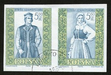Polska 1959, Stroje regionalne - para (Stroj Szamotulski), Używane, Inperforate na sprzedaż  Wysyłka do Poland